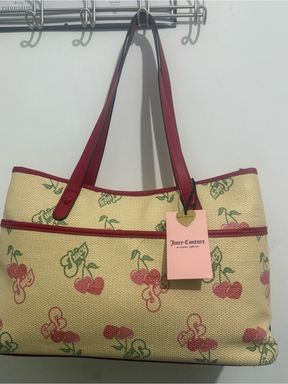 Juicy Couture Cherry Print Straw Tote Bag NWT